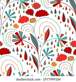 Seamless vector pattern with abstract modern doodles. Bright summer print. Trendy colorful background. Vintage geometric doodles.	