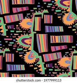 Seamless vector pattern with abstract modern doodles. Bright summer print. Trendy colorful background. Vintage geometric doodles.	