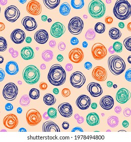 Seamless vector pattern with abstract modern doodles. Bright summer print. Trendy colorful background. Vintage geometric doodles.	