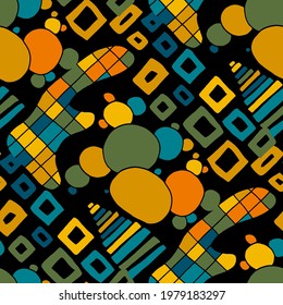 Seamless vector pattern with abstract modern doodles. Bright summer print. Trendy colorful background. Vintage geometric doodles.	