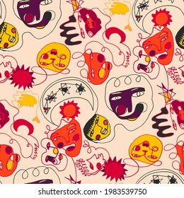 Seamless vector pattern with abstract modern doodles. Bright summer print. Trendy colorful background. Vintage geometric doodles.	