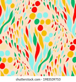 Seamless vector pattern with abstract modern doodles. Bright summer print. Trendy colorful background. Vintage geometric doodles.	