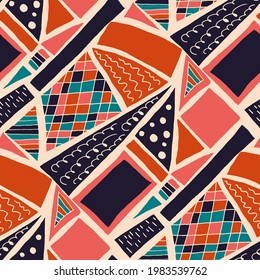 Seamless vector pattern with abstract modern doodles. Bright summer print. Trendy colorful background. Vintage geometric doodles.	