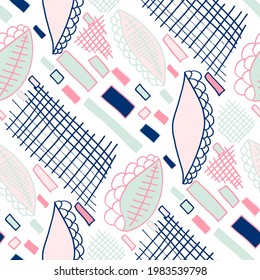 Seamless vector pattern with abstract modern doodles. Bright summer print. Trendy colorful background. Vintage geometric doodles.	