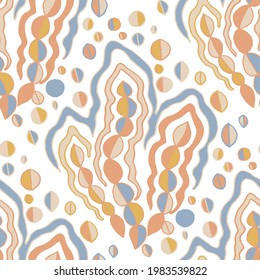Seamless vector pattern with abstract modern doodles. Bright summer print. Trendy colorful background. Vintage geometric doodles.	