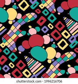 Seamless vector pattern with abstract modern doodles. Bright summer print. Trendy colorful background. Vintage geometric doodles.	