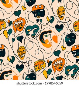 Seamless vector pattern with abstract modern doodles. Bright summer print. Trendy colorful background. Vintage geometric doodles.	