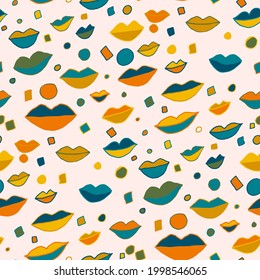 Seamless vector pattern with abstract modern doodles. Bright summer print. Trendy colorful background. Vintage geometric doodles.	