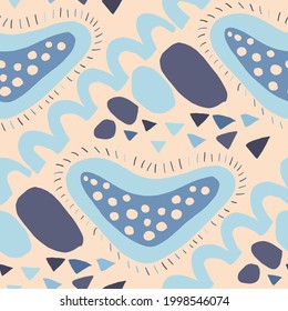 Seamless vector pattern with abstract modern doodles. Bright summer print. Trendy colorful background. Vintage geometric doodles.	