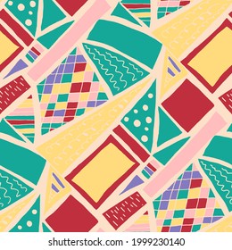 Seamless vector pattern with abstract modern doodles. Bright summer print. Trendy colorful background. Vintage geometric doodles.	