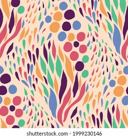 Seamless vector pattern with abstract modern doodles. Bright summer print. Trendy colorful background. Vintage geometric doodles.	