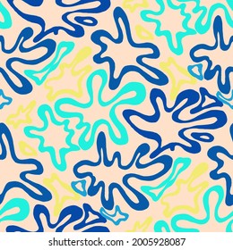 Seamless vector pattern with abstract modern doodles. Bright summer print. Trendy colorful background. Vintage geometric doodles.	