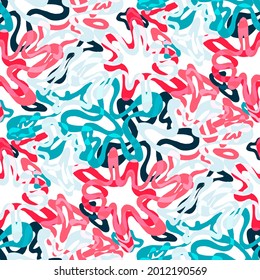 Seamless vector pattern with abstract modern doodles. Bright summer print. Trendy colorful background. Vintage geometric doodles.	