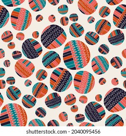 Seamless vector pattern with abstract modern doodles. Bright summer print. Trendy colorful background. Vintage geometric doodles.	