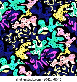 Seamless vector pattern with abstract modern doodles. Bright summer print. Trendy colorful background. Vintage geometric doodles.	