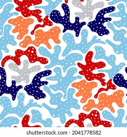 Seamless vector pattern with abstract modern doodles. Bright summer print. Trendy colorful background. Vintage geometric doodles.	