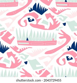 Seamless vector pattern with abstract modern doodles. Bright summer print. Trendy colorful background. Vintage geometric doodles.	