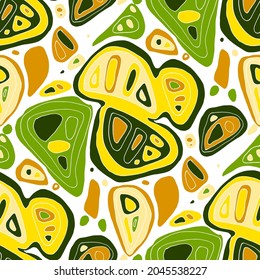 Seamless vector pattern with abstract modern doodles. Bright summer print. Trendy colorful background. Vintage geometric doodles.	