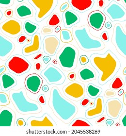 Patrón vectorial sin brillo con garabatos abstractos modernos. Brillante impresión de verano. Fondo colorido de moda. Doodles geométricos vintage.	