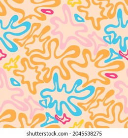 Seamless vector pattern with abstract modern doodles. Bright summer print. Trendy colorful background. Vintage geometric doodles.	
