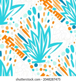 Seamless vector pattern with abstract modern doodles. Bright summer print. Trendy colorful background. Vintage geometric doodles.	