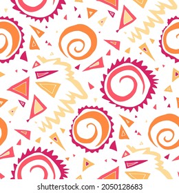 Seamless vector pattern with abstract modern doodles. Bright summer print. Trendy colorful background. Vintage geometric doodles.	