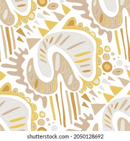 Seamless vector pattern with abstract modern doodles. Bright summer print. Trendy colorful background. Vintage geometric doodles.	