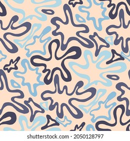 Seamless vector pattern with abstract modern doodles. Bright summer print. Trendy colorful background. Vintage geometric doodles.	