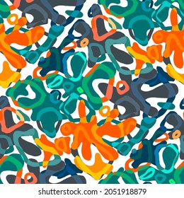 Seamless vector pattern with abstract modern doodles. Bright summer print. Trendy colorful background. Vintage geometric doodles.	