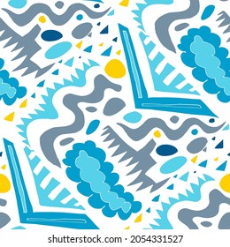 Seamless vector pattern with abstract modern doodles. Bright summer print. Trendy colorful background. Vintage geometric doodles.	
