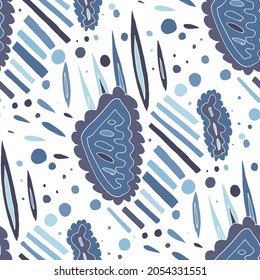 Seamless vector pattern with abstract modern doodles. Bright summer print. Trendy colorful background. Vintage geometric doodles.	