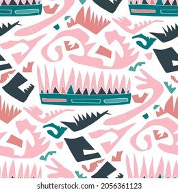 Seamless vector pattern with abstract modern doodles. Bright summer print. Trendy colorful background. Vintage geometric doodles.	