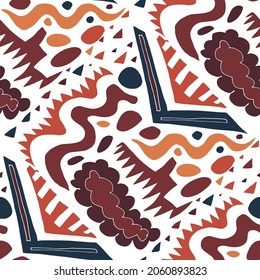 Seamless vector pattern with abstract modern doodles. Bright summer print. Trendy colorful background. Vintage geometric doodles.	