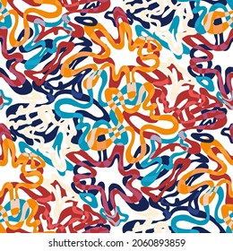 Seamless vector pattern with abstract modern doodles. Bright summer print. Trendy colorful background. Vintage geometric doodles.	