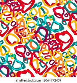 Seamless vector pattern with abstract modern doodles. Bright summer print. Trendy colorful background. Vintage geometric doodles.	