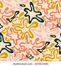 Seamless vector pattern with abstract modern doodles. Bright summer print. Trendy colorful background. Vintage geometric doodles.	