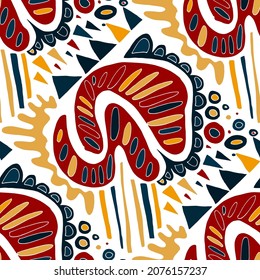 Seamless vector pattern with abstract modern doodles. Bright summer print. Trendy colorful background. Vintage geometric doodles.	