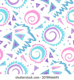 Seamless vector pattern with abstract modern doodles. Bright summer print. Trendy colorful background. Vintage geometric doodles.	