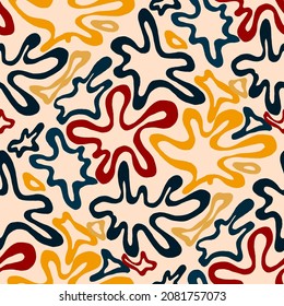 Seamless vector pattern with abstract modern doodles. Bright summer print. Trendy colorful background. Vintage geometric doodles.	