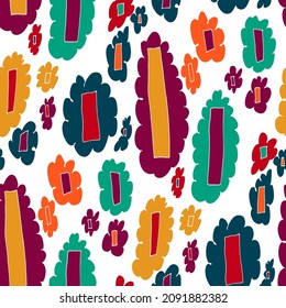 Seamless vector pattern with abstract modern doodles. Bright summer print. Trendy colorful background. Vintage geometric doodles.	