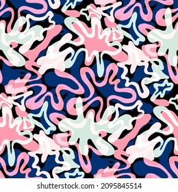 Seamless vector pattern with abstract modern doodles. Bright summer print. Trendy colorful background. Vintage geometric doodles.	