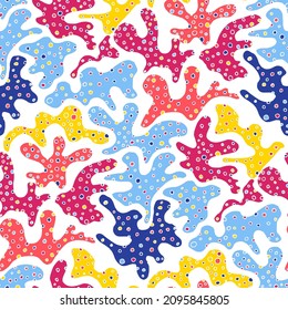 Seamless vector pattern with abstract modern doodles. Bright summer print. Trendy colorful background. Vintage geometric doodles.	