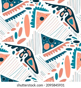 Seamless vector pattern with abstract modern doodles. Bright summer print. Trendy colorful background. Vintage geometric doodles.	
