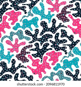 Seamless vector pattern with abstract modern doodles. Bright summer print. Trendy colorful background. Vintage geometric doodles.	