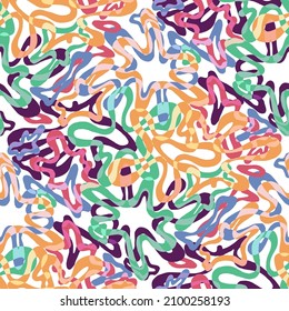 Seamless vector pattern with abstract modern doodles. Bright summer print. Trendy colorful background. Vintage geometric doodles.	