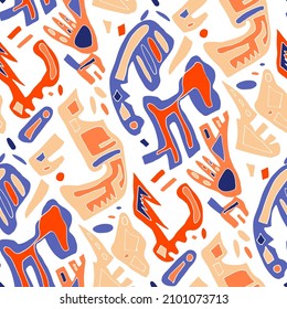 Seamless vector pattern with abstract modern doodles. Bright summer print. Trendy colorful background. Vintage geometric doodles.	