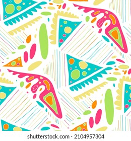 Seamless vector pattern with abstract modern doodles. Bright summer print. Trendy colorful background. Vintage geometric doodles.	