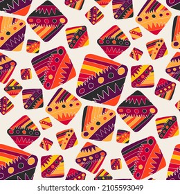 Seamless vector pattern with abstract modern doodles. Bright summer print. Trendy colorful background. Vintage geometric doodles.	