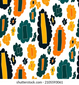 Seamless vector pattern with abstract modern doodles. Bright summer print. Trendy colorful background. Vintage geometric doodles.	