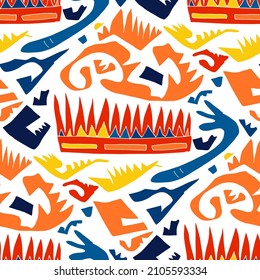 Seamless vector pattern with abstract modern doodles. Bright summer print. Trendy colorful background. Vintage geometric doodles.	